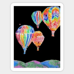 Hot Air Balloon Watercolor Painting on Black Balloons Sticker